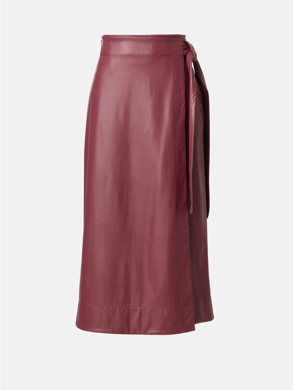 Faux Leather Midi Wrap Skirt in Burgundy